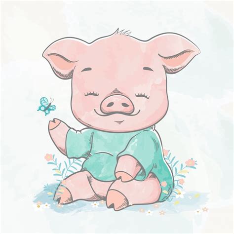 Premium Vector | Cute baby pig water color cartoon hand drawn illustration