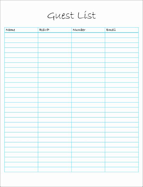 Wedding Guest List Template Printable - Printable Templates