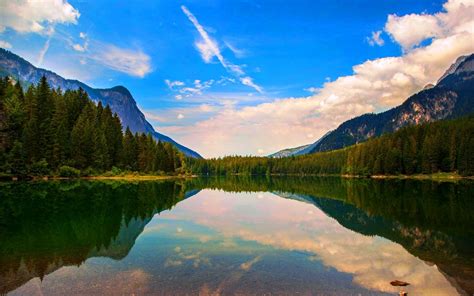 nature, Landscape, Lake, Reflection, Mountain, Clouds, Forest, Italy, Water, Summer, Trees, Calm ...