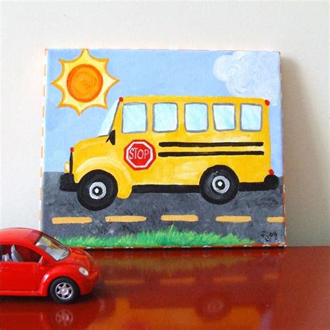 Art for Kids Rooms SCHOOL BUS 8x10 Acrylic Canvas