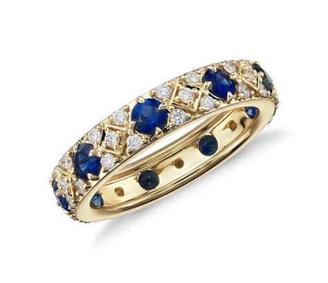 Sapphire and Diamond Eternity Ring in 18K Yellow Gold - Tanary Jewelry