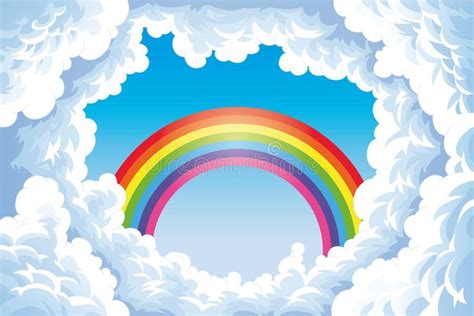 Rainbow in the sky with clouds. Cartoon and vector illustration , #sponsored, #clouds, #sky, # ...