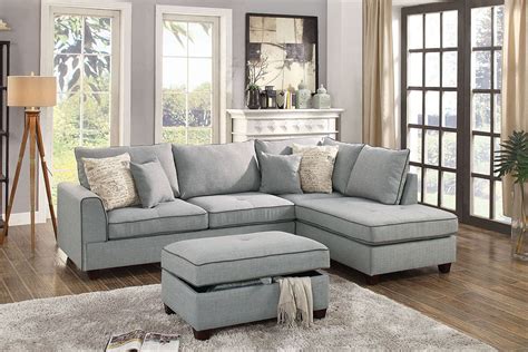 Light Grey Sectional with Storage Ottoman – Astar Furniture