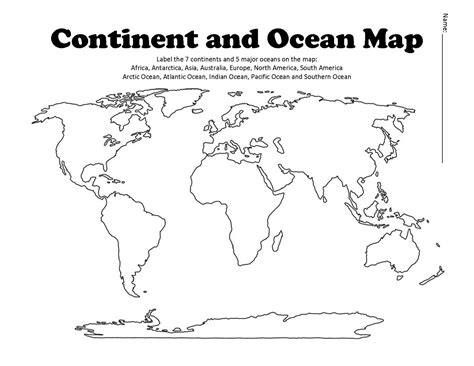 Blank Printable Continents And Oceans Map