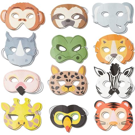 24-Pack Animal Party Paper Masks, Safari Jungle Theme for Kids Birthday Party Favors and Costume ...