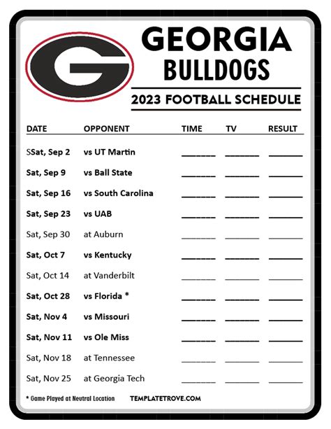 Printable 2023 Georgia Bulldogs Football Schedule