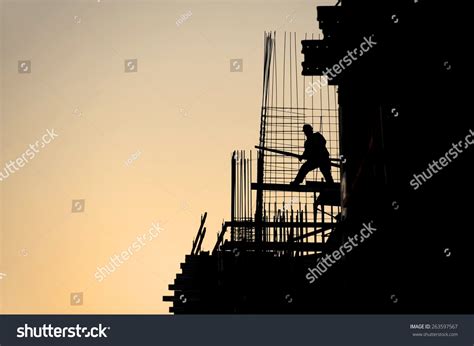 Construction Worker Silhouette On Construction Site Stock Photo 263597567 | Shutterstock