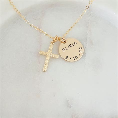 Gold Baby Cross Necklace, Baby Girl First Communion Gift, Baptism Jewelry, Baby Boy Christening ...