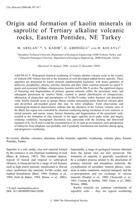 (PDF) Origin and formation of kaolin minerals in saprolite of Tertiary alkaline volcanic rocks ...