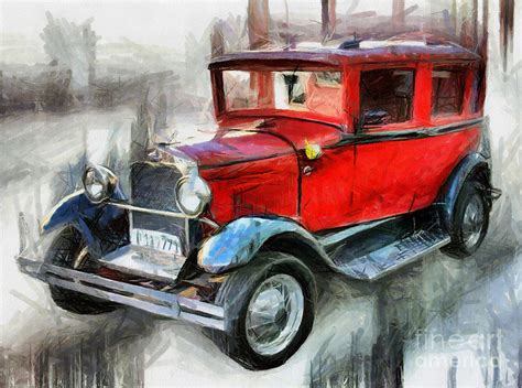 Red Vintage Car - Drawing Drawing by Daliana Pacuraru - Fine Art America