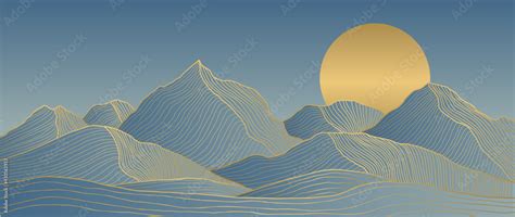 Mountain line art background, luxury gold wallpaper design for cover, invitation background ...