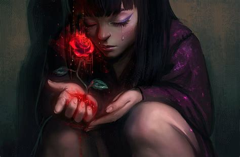 HD wallpaper: Alone, anime, art, Ayyasap, blood, Cry, girl, red, rose, Sad | Wallpaper Flare