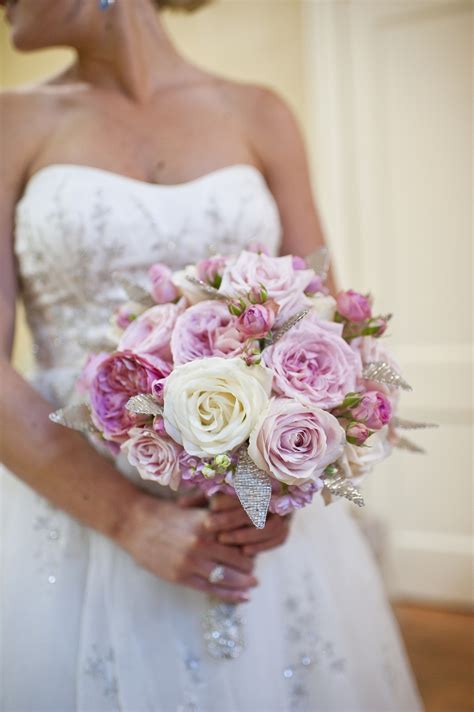 romantic rose bridal bouquet pink ivory with crystals