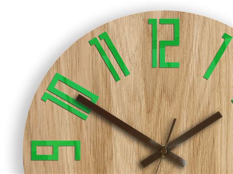 Large green wall clock with brown clock hand, silent wood wall clock Slim Nature 33,5cm / 13,19