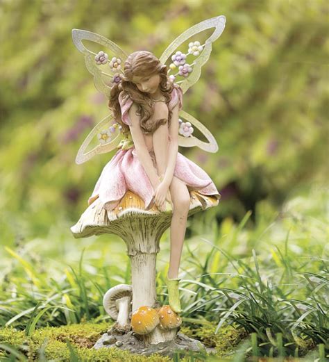 Flower Fairy On Mushroom Garden Statue | Wind and Weather