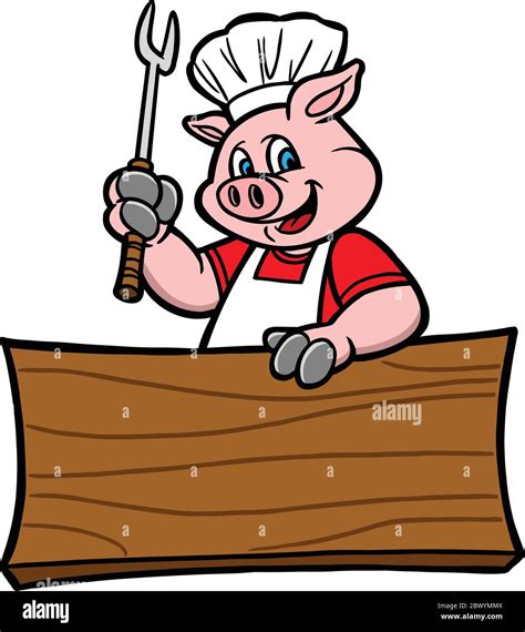 BBQ Pig with Sign - A cartoon illustration of a BBQ Pig with a Sign Stock Vector Image & Art - Alamy