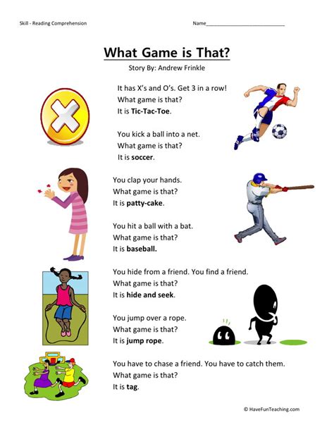 Reading Comprehension Games For Kindergarten