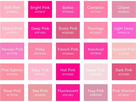 150 Shades Of Pink With Names, Hex, RGB, CMYK, 40% OFF