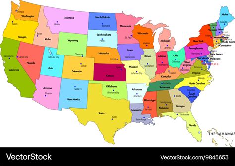 Map of usa with states and their capitals Vector Image