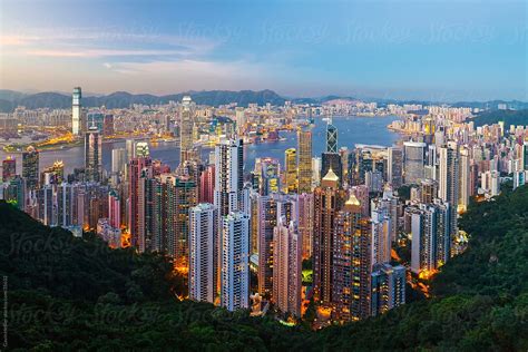 "China, Hong Kong, Victoria Peak. View Over Hong Kong From Victoria Peak. The Illuminated ...