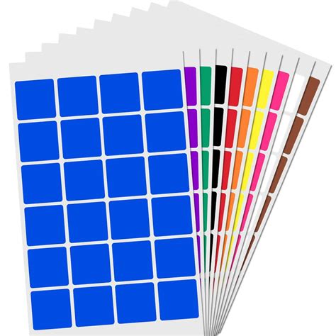 1" Color Coding Square Labels - 10 Colors - TownStix