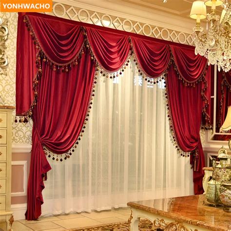 Custom curtains high class European luxury modern red thick France velvet cloth blackout curtain ...