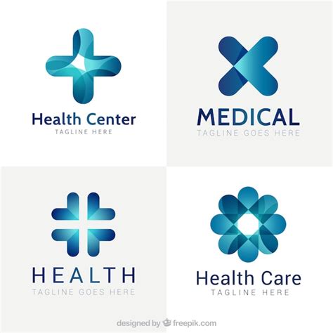 Premium Vector | Blue modern medical center logos