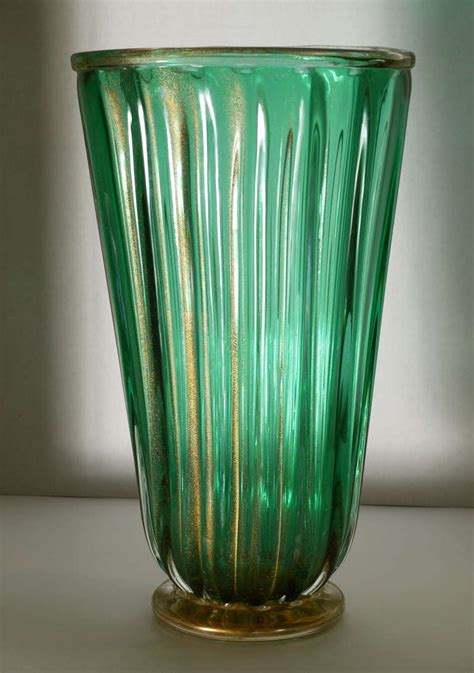 Large Pair of Green and Gold Murano Glass Vases at 1stDibs