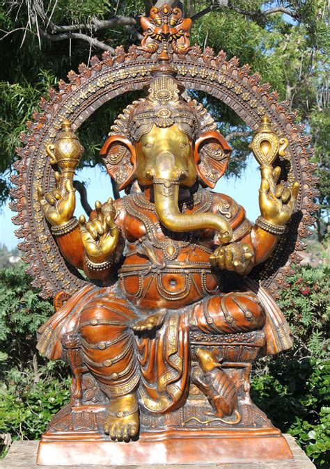 PREORDER Large Brass Hindu Statue of Ganesha the "Remover of Obstacles" with Magnificent Arch 70 ...