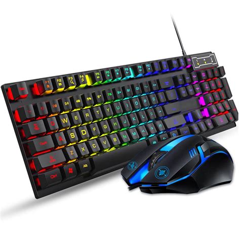 FOREV Keyboard and Mouse Set Combo, Wired RGB Backlit Computer Keyboard with USB RGB Gaming ...