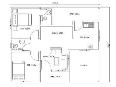 Two bedrooms modern house plan - DWG NET | Cad Blocks and House Plans