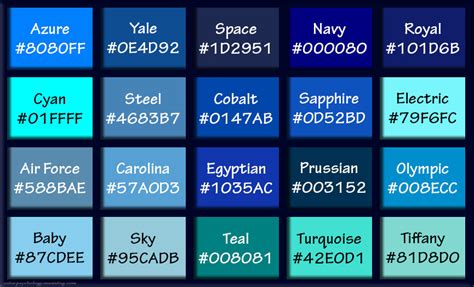 Shades of Blue & Names with HEX, RGB Color Codes