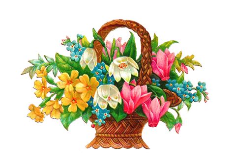 Antique Images: Free Flower Basket Clip Art: 2 Wicket Baskets Full of Wild Flowers Graphics