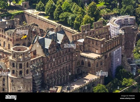 Aerial view, Schloss Heidelberg, Heidelberg Castle, Heidelberg castle ruin, castle courtyard ...