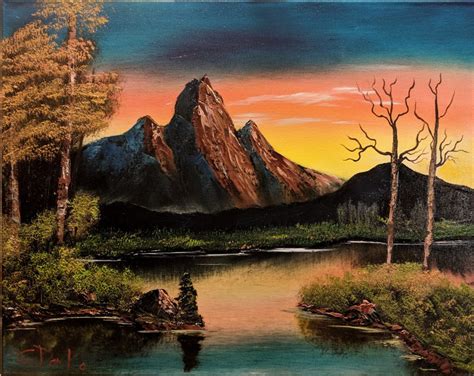 Mountain Sunset. Painting #64. Happy Little Painting. Bright, Shiny, Pretty. - Home