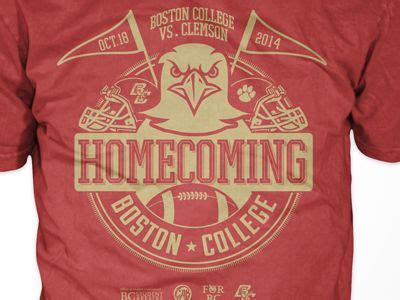 the back of a red shirt with an eagle on it's chest and words that read, home coming boston college