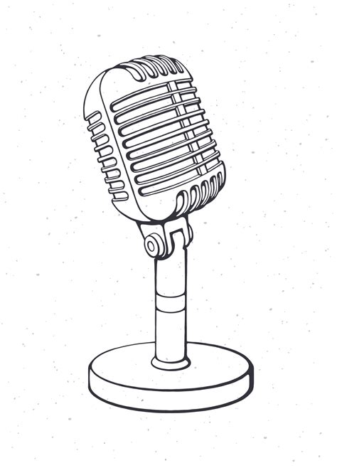 Monochrome retro microphone for voice, music, sound, speak, radio recording. Outline. Vector ...