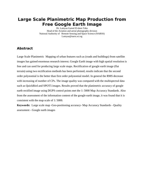 (PDF) Large Scale Planimetric Map Production from Free Google Earth Image