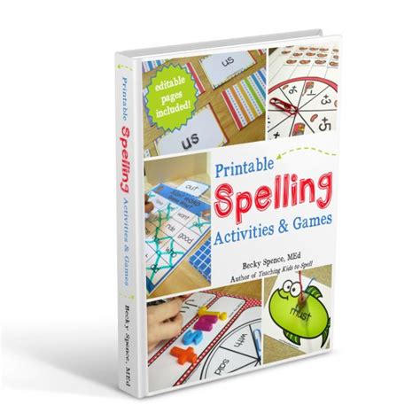 the book cover for printable spelling activities and games