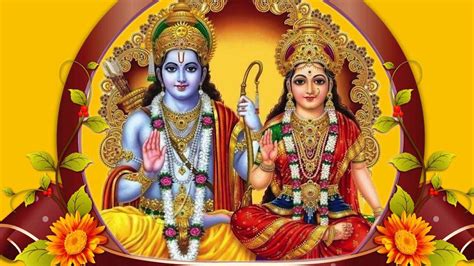 Download Jai Shri Ram Rama And Sita With Flowers Wallpaper | Wallpapers.com