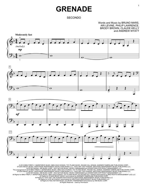 Bruno Mars - Grenade sheet music