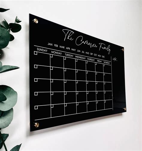 Personalized Dry Erase Calendar Board For Wall black | Etsy