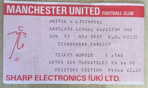 1987/88 ORIGINAL DIVISION ONE TICKET MANCHESTER UNITED V LIVERPOOL (VISITORS END) | MATCH WORN ...