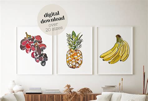 Set of 3 Fruit Kitchen Wall Art. Printable Art / Downloadable - Etsy