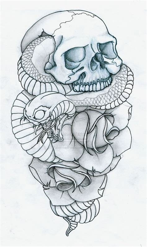 Skull, Snake and Roses Tattoo by PulverisedFetus on deviantART | Skull tattoo design, Snake ...