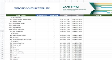 Wedding Day Schedule Template Excel