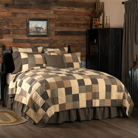 Country Farmhouse Black Primitive Bedding Prim Grove Cotton Pre-Washed Queen Patchwork Quilt ...