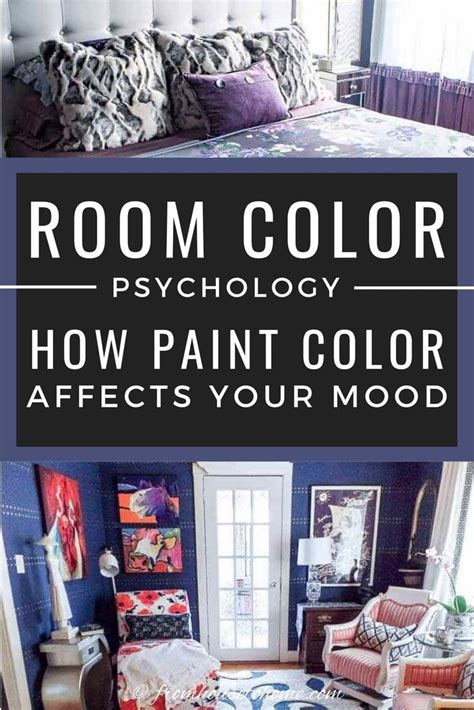 a bedroom with blue walls and purple furniture in the background, text reads room color ...