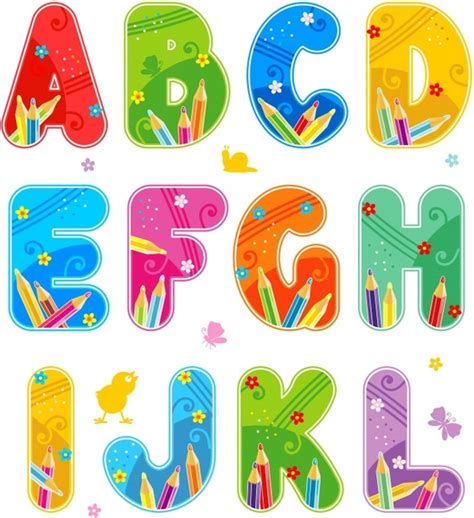 Alphabet background template colorful text fonts pencils decor Free vector in Encapsulated ...