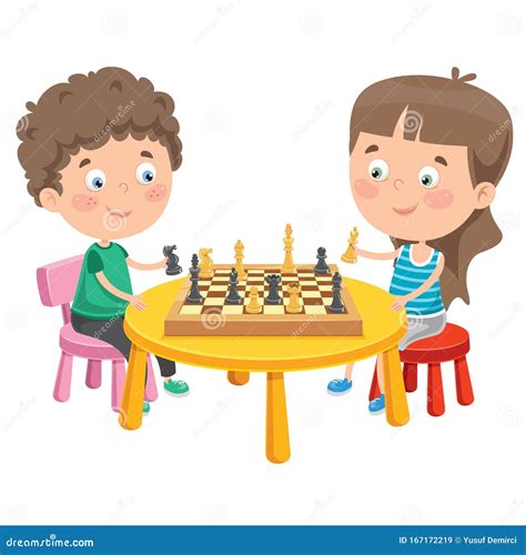 Kids Playing Chess Cartoon